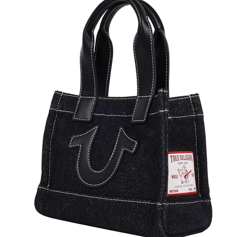 True Religion Black Denim‎ Tote with Red Patch